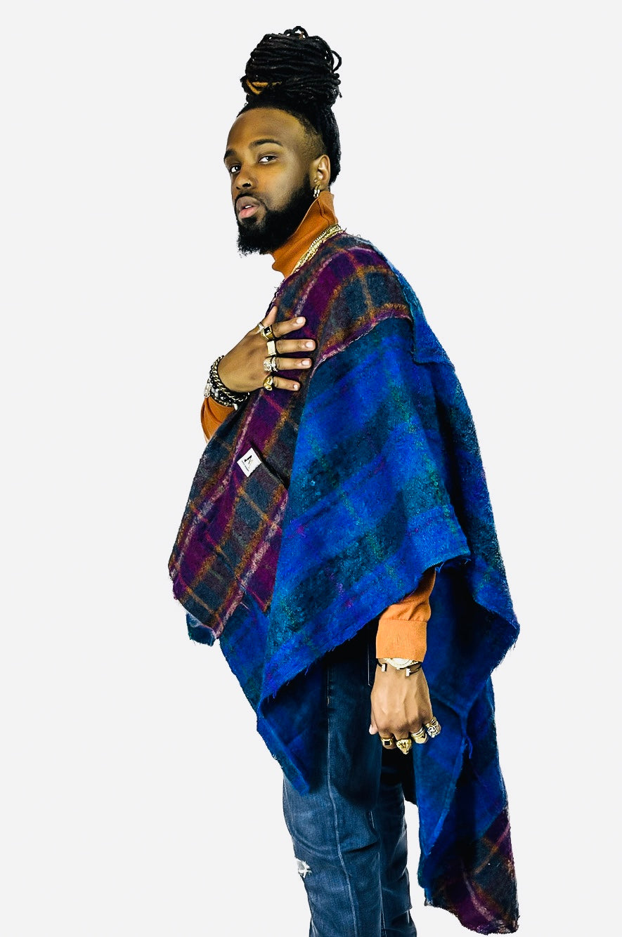 Patchwork Plaid Kimono w/ Two way Pockets