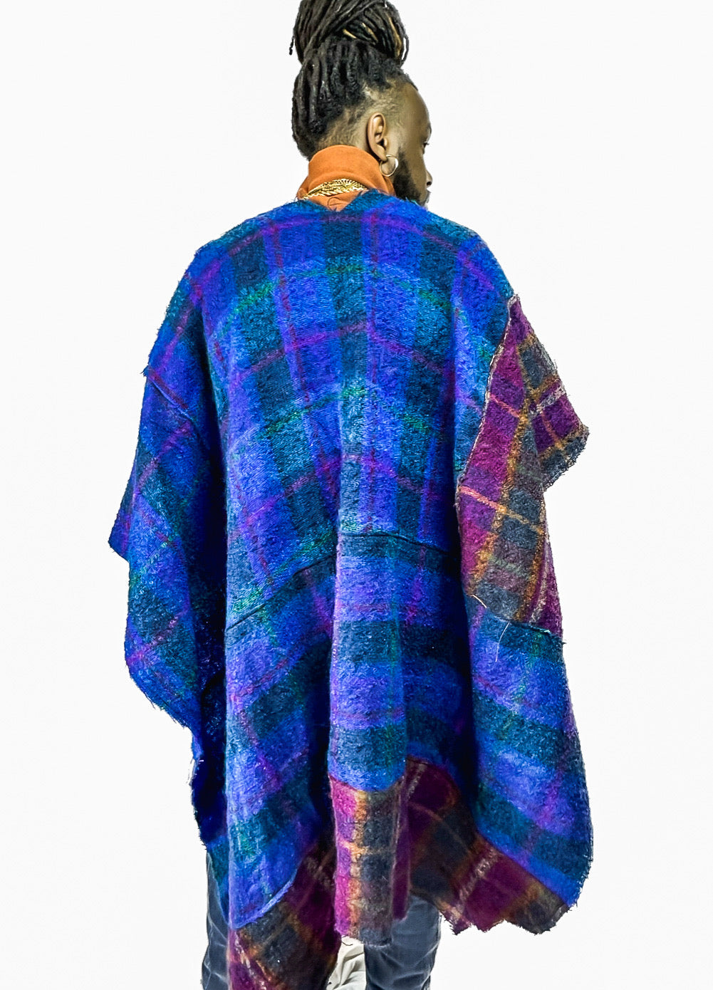 Patchwork Plaid Kimono w/ Two way Pockets